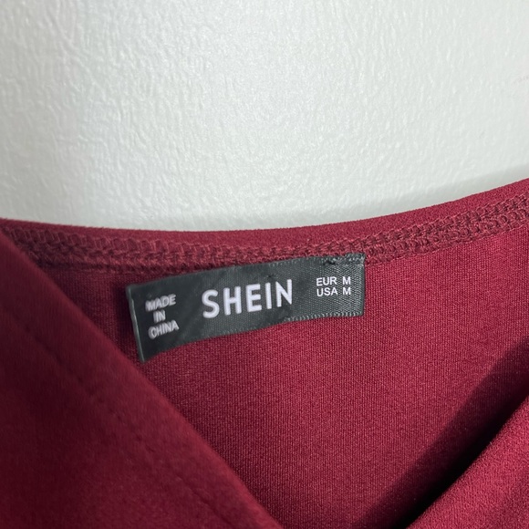 SHEIN BAE ruched asymmetrical cami wrap dress. Burgundy red. Size medium - Picture 6 of 9